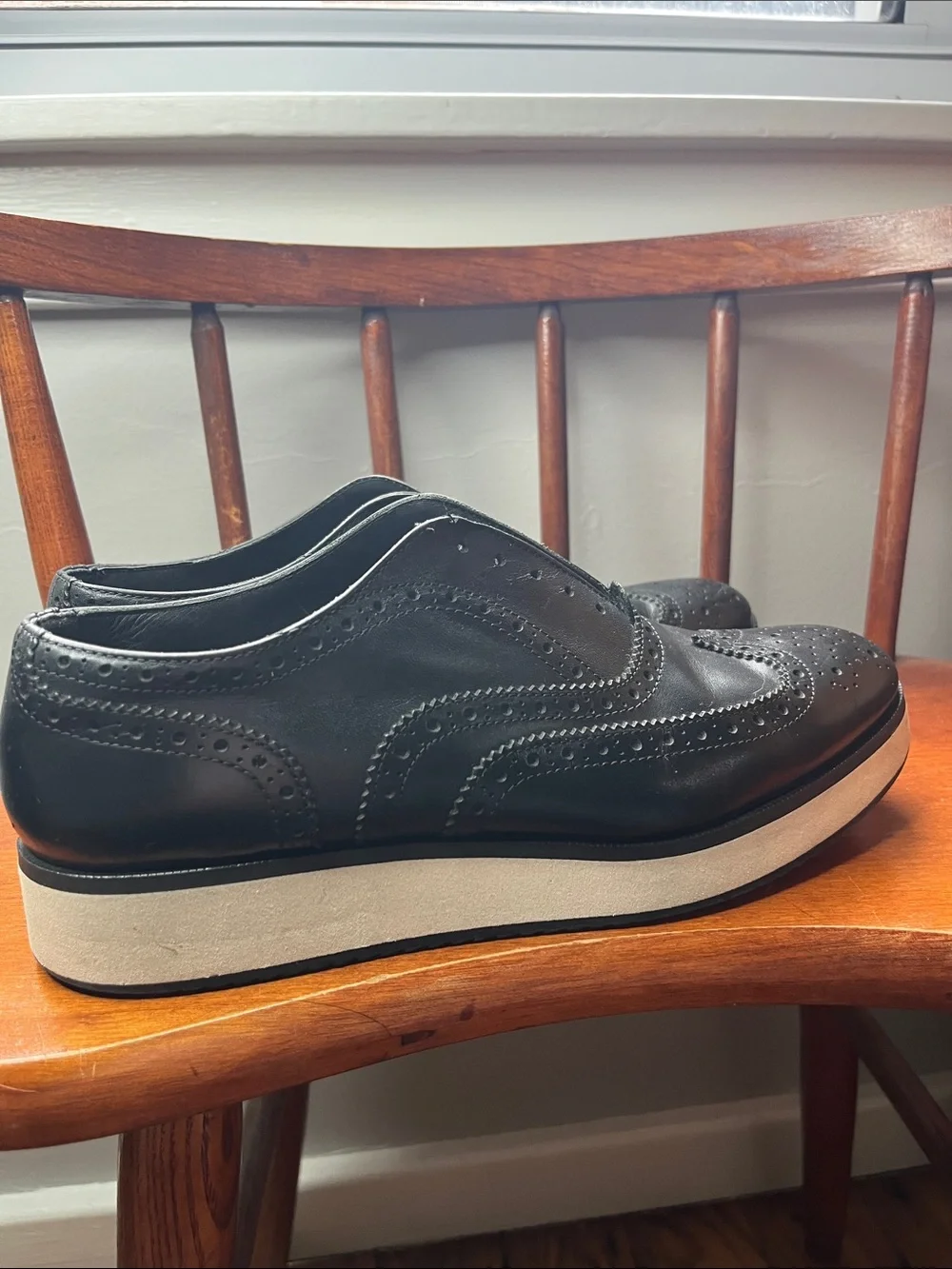 Rag & Bone Women’s Meli Brogue Made in Italy Black Leather Platform Shoes 38.5